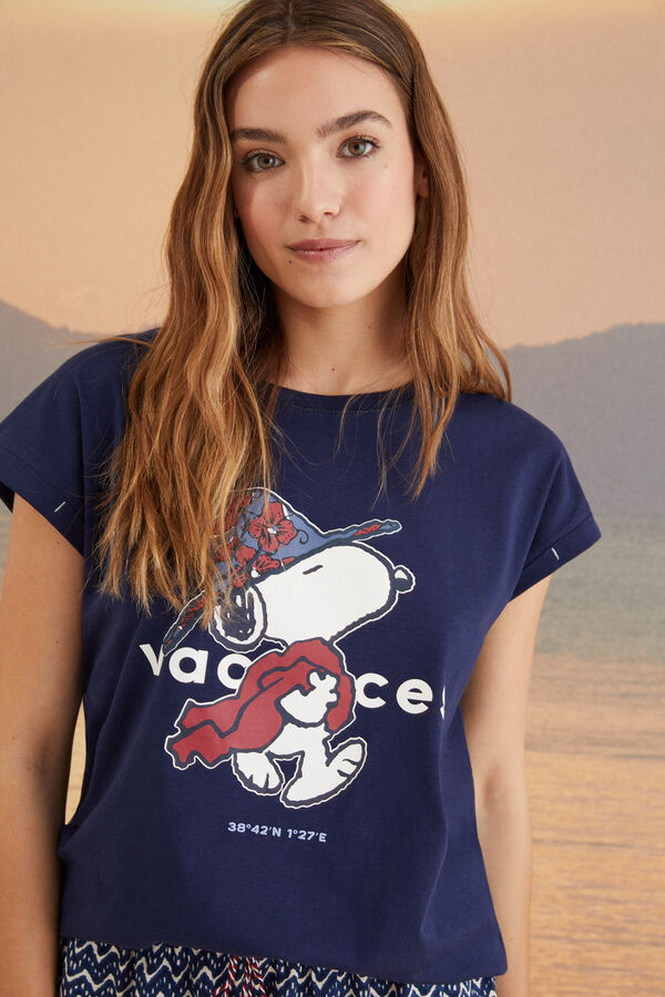 Womensecret Camiseta 100% algodón Snoopy azul azul