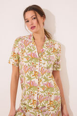 Women'secret Pijama largo camisero viscosa estampado flores blanco