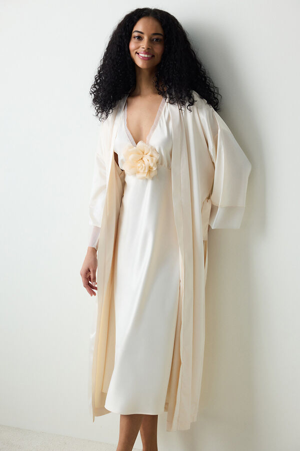 Penti Camisa de dormir curta de cetim creme estampado