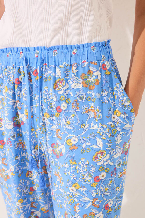 Women'secret Pantal&oacute;n largo viscosa flores azul estampado