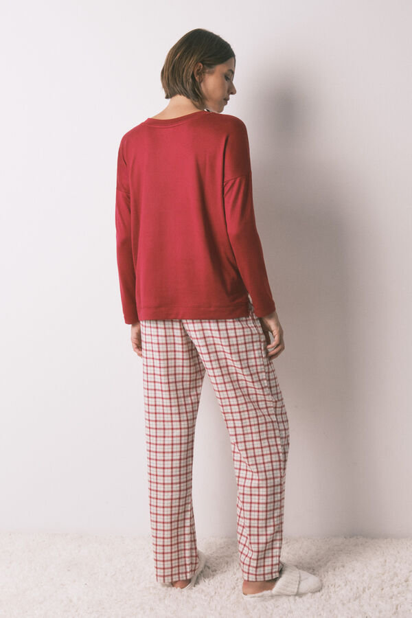 Women'secret Pantal&oacute;n largo franela estampado cuadros blanco estampado