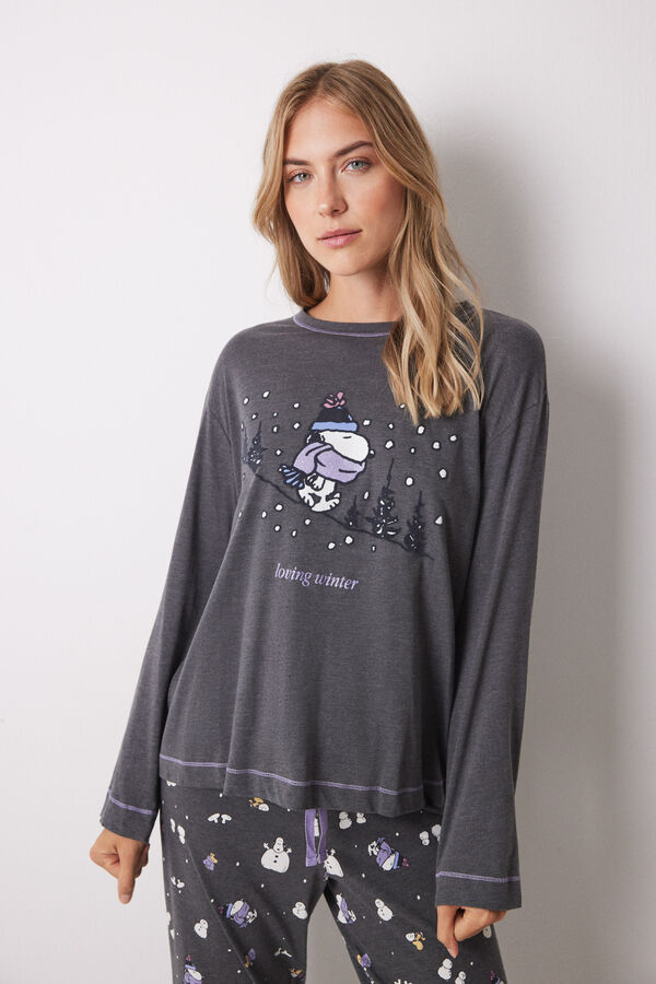 Women'secret Pijama longo Snoopy 100% algod&atilde;o cinzento