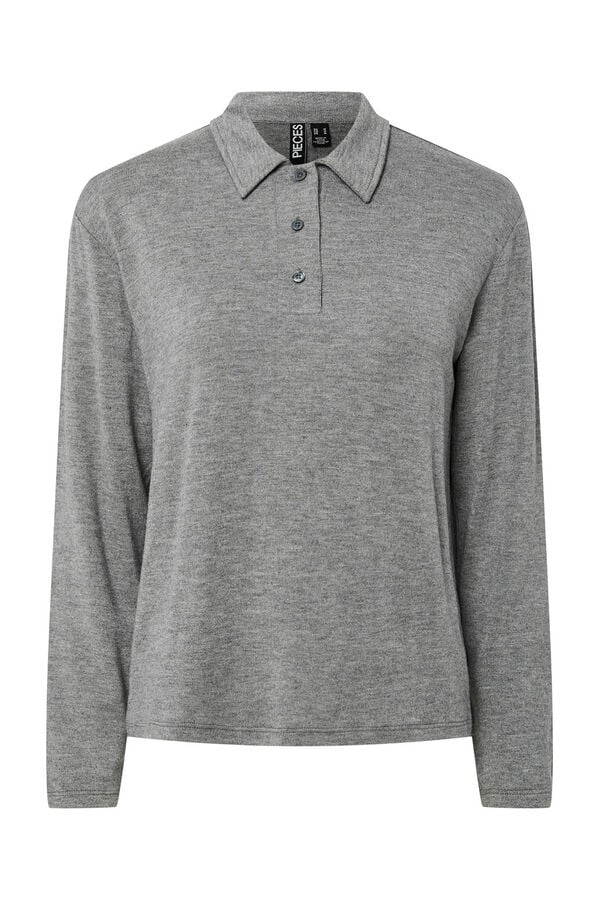 Pieces Jersey punto estilo polo para mujer gris
