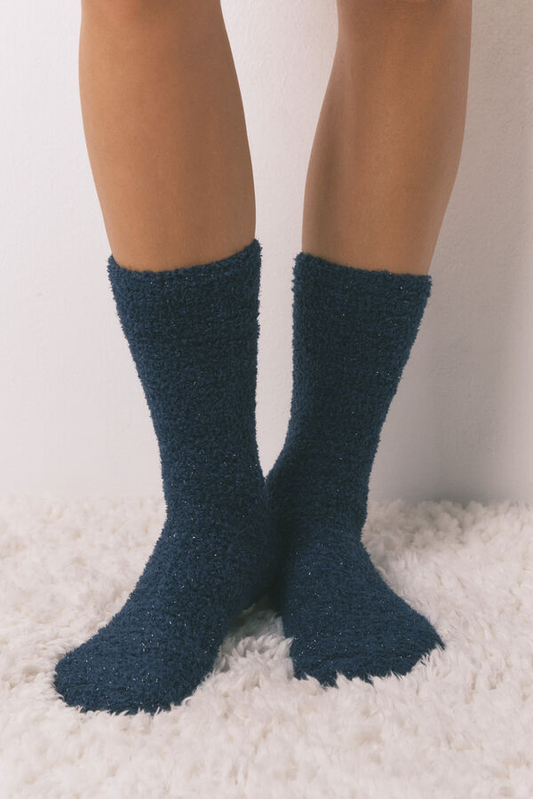 Women'secret Calcetines largos pelo azul lurex azul