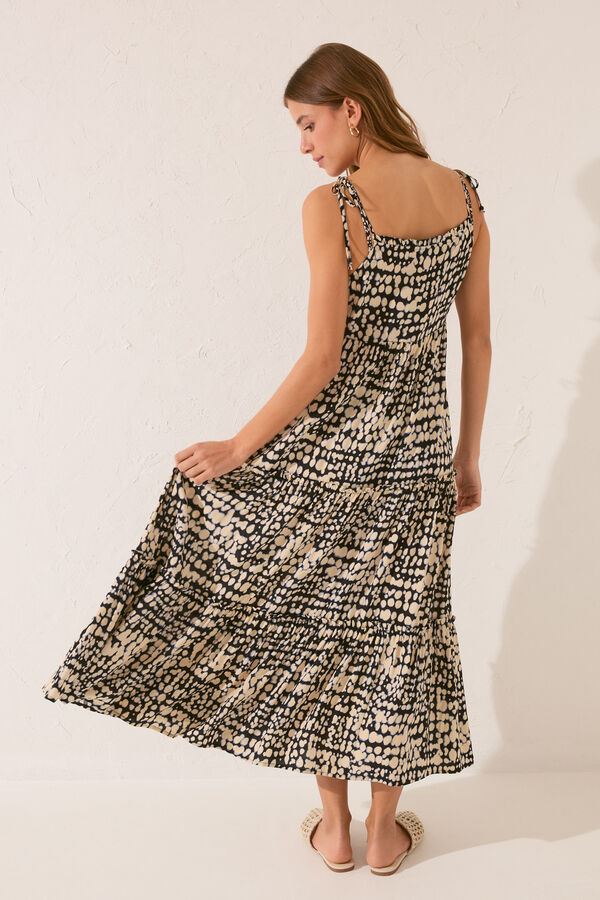 Women'secret Vestido largo estampado volantes negro