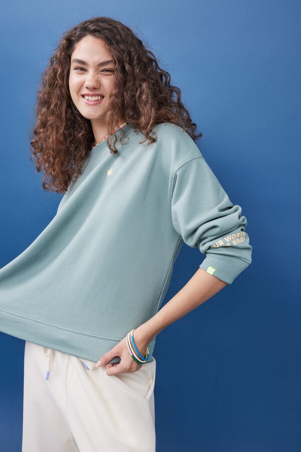 HI&BYE Sudadera felpa verde logo manga verde