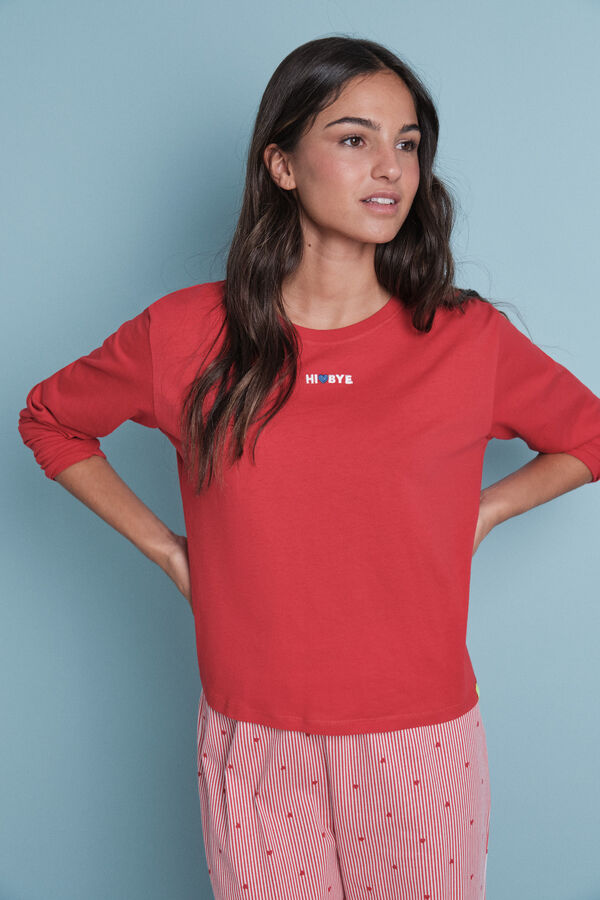 HI&BYE Pijama largo 100% algod&oacute;n rayas rojo  rojo
