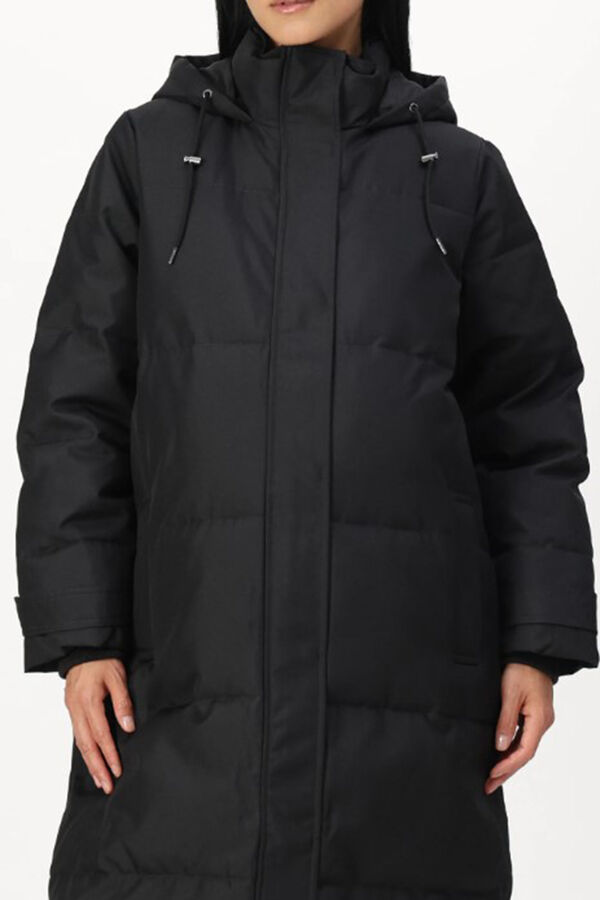 Only Maternity Sobretudo longo acolchoado com capuz de pr&eacute;-mam&atilde; preto