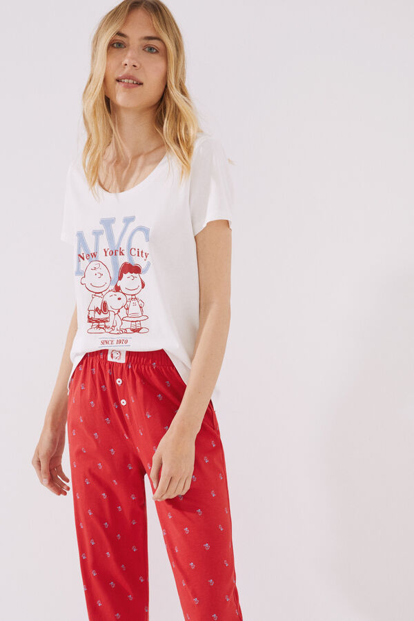 Womensecret Pijama largo Capri 100% algodón Snoopy marfil