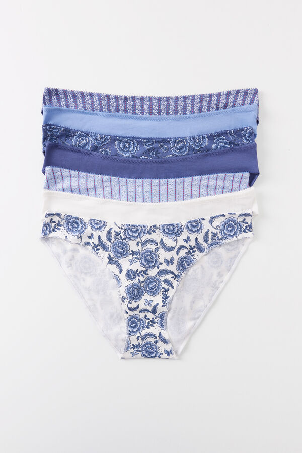 Women'secret Pack de 7 cuecas cl&aacute;ssicas de algod&atilde;o  azul