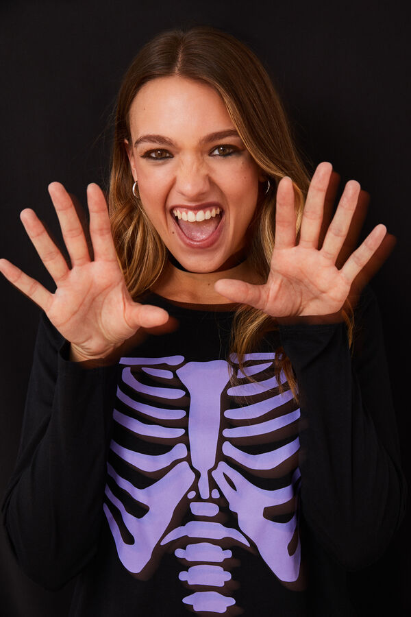 Women'secret Pijama 100% algod&oacute;n negro esqueleto negro