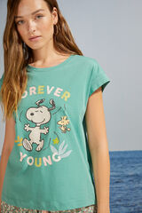 Womensecret Camiseta 100% algodón manga corta Snoopy verde