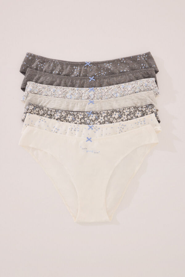 Women'secret Pack 7 bragas cl&aacute;sicas algod&oacute;n gris blanco estampado