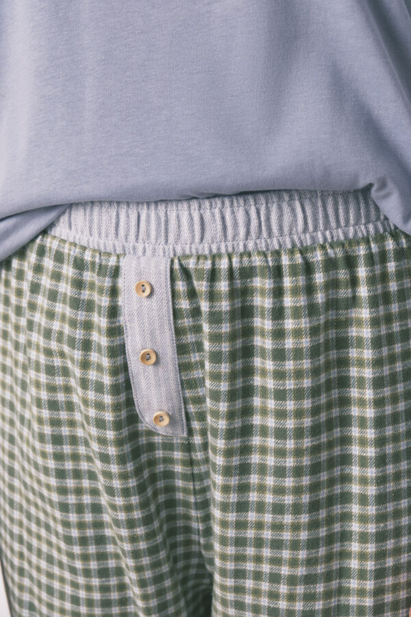 Women'secret Pijama largo algod&oacute;n pantal&oacute;n cuadros azul