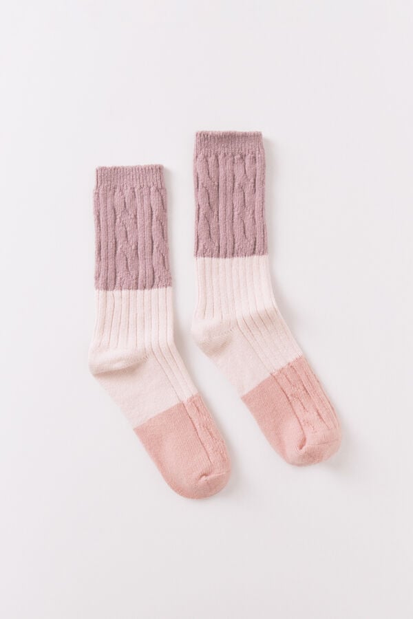 Women'secret Calcetines largos textura mix rosas rosa