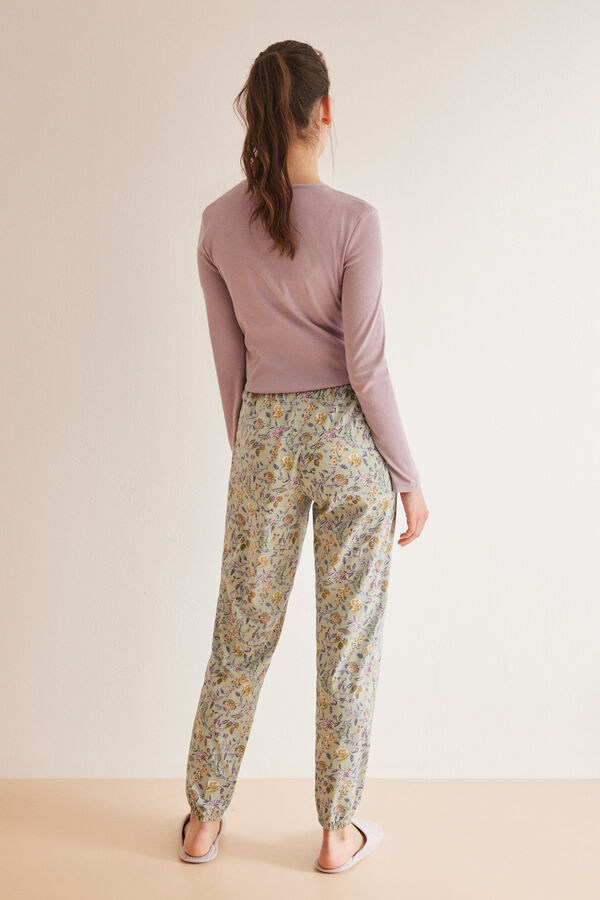 Women'secret Pantal&oacute;n pijama largo 100% algod&oacute;n skinny flores estampado