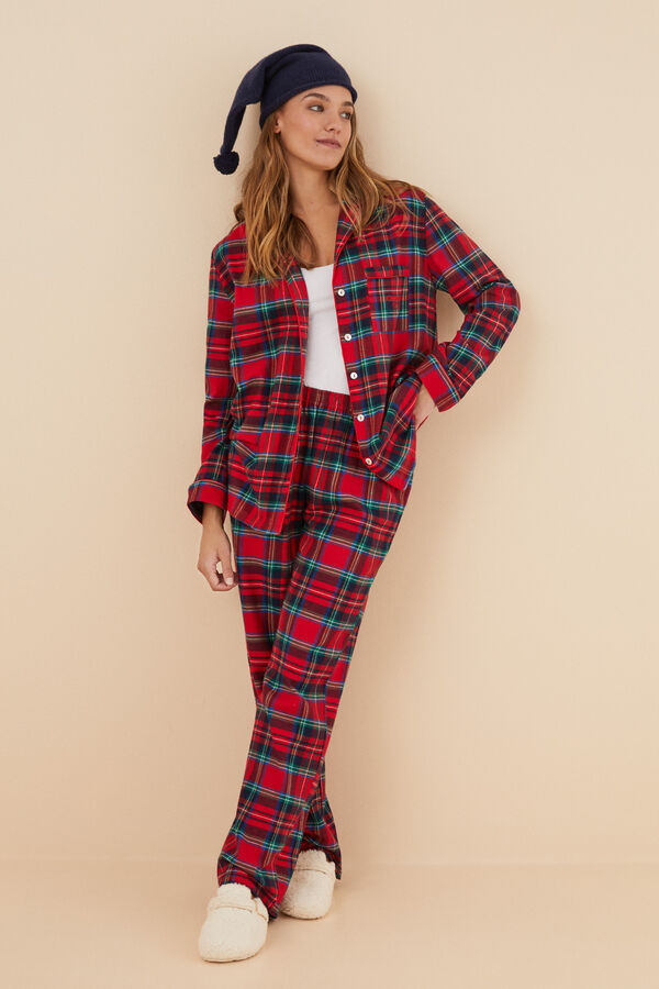 Womensecret Pijama cuadros 100% algodón rojo estampado