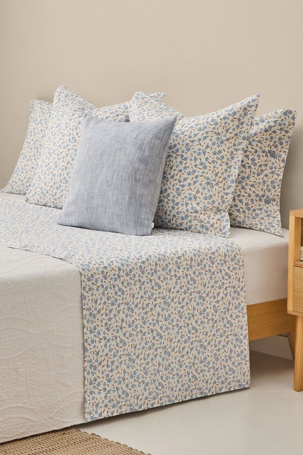 Textura Lençol de algodão estampado com flores azul