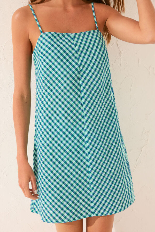 Women'secret Vestido corto tirantes cuadros vichy verde estampado