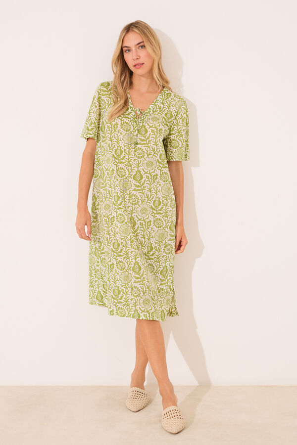 Women'secret Camisa de dormir de algod&atilde;o com estampado floral verde