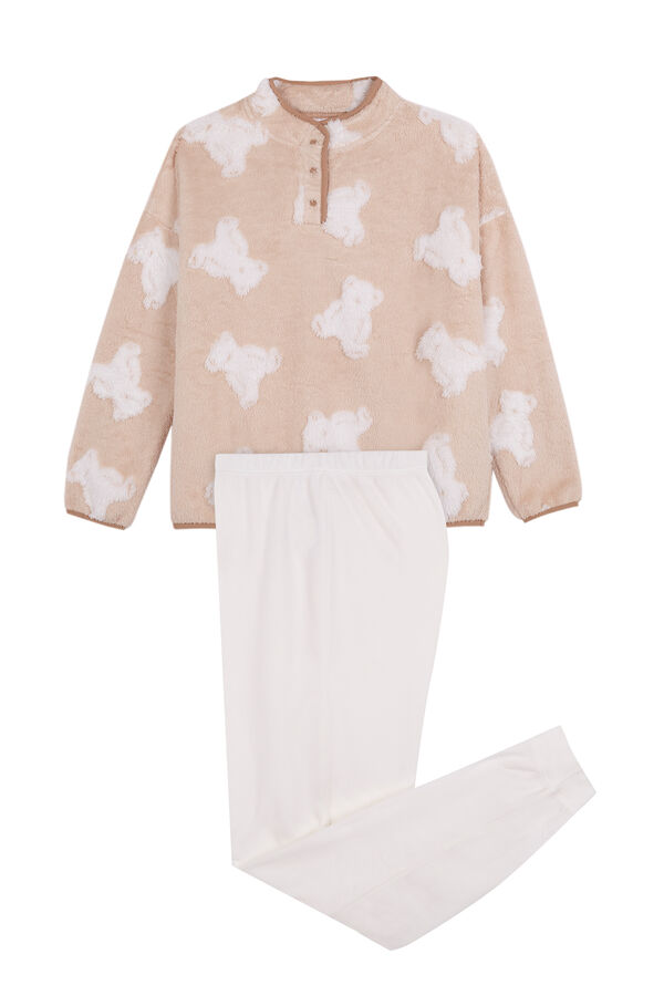 Women'secret Pijama polar comprido com ursos jacquard cru