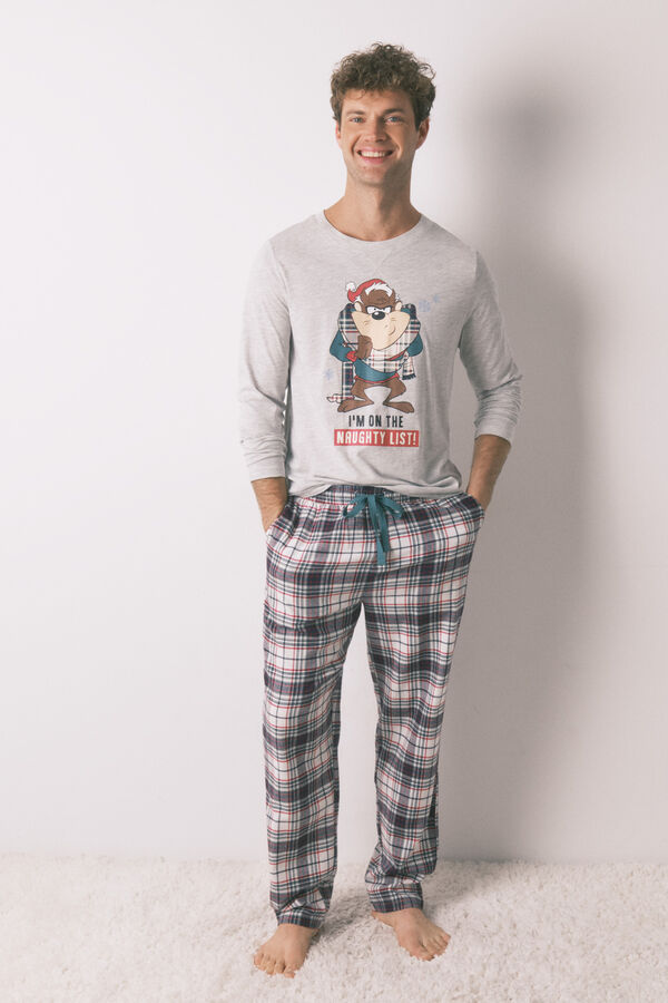 Women'secret Pijama comprido masculino 100% algod&atilde;o "Taz" cinzento