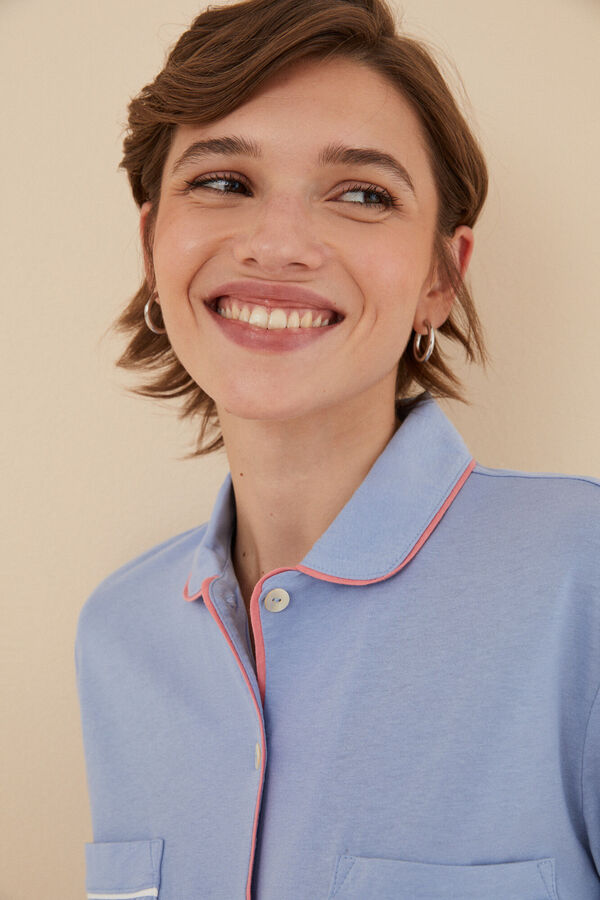 Women'secret Pijama camisero 100% algod&oacute;n azul azul