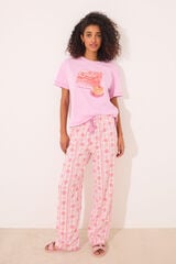 Women'secret Pantal&oacute;n largo 100% algod&oacute;n flores rosa