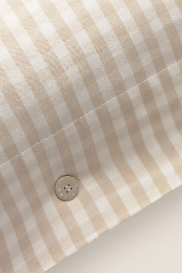 Textura Fronha de cetim de algod&atilde;o com xadrez xadrez bege