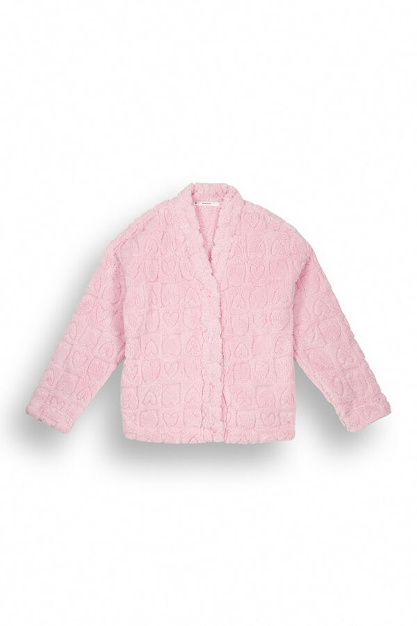 Women'secret Bata corta rosa pelo esponjoso corazones rosa