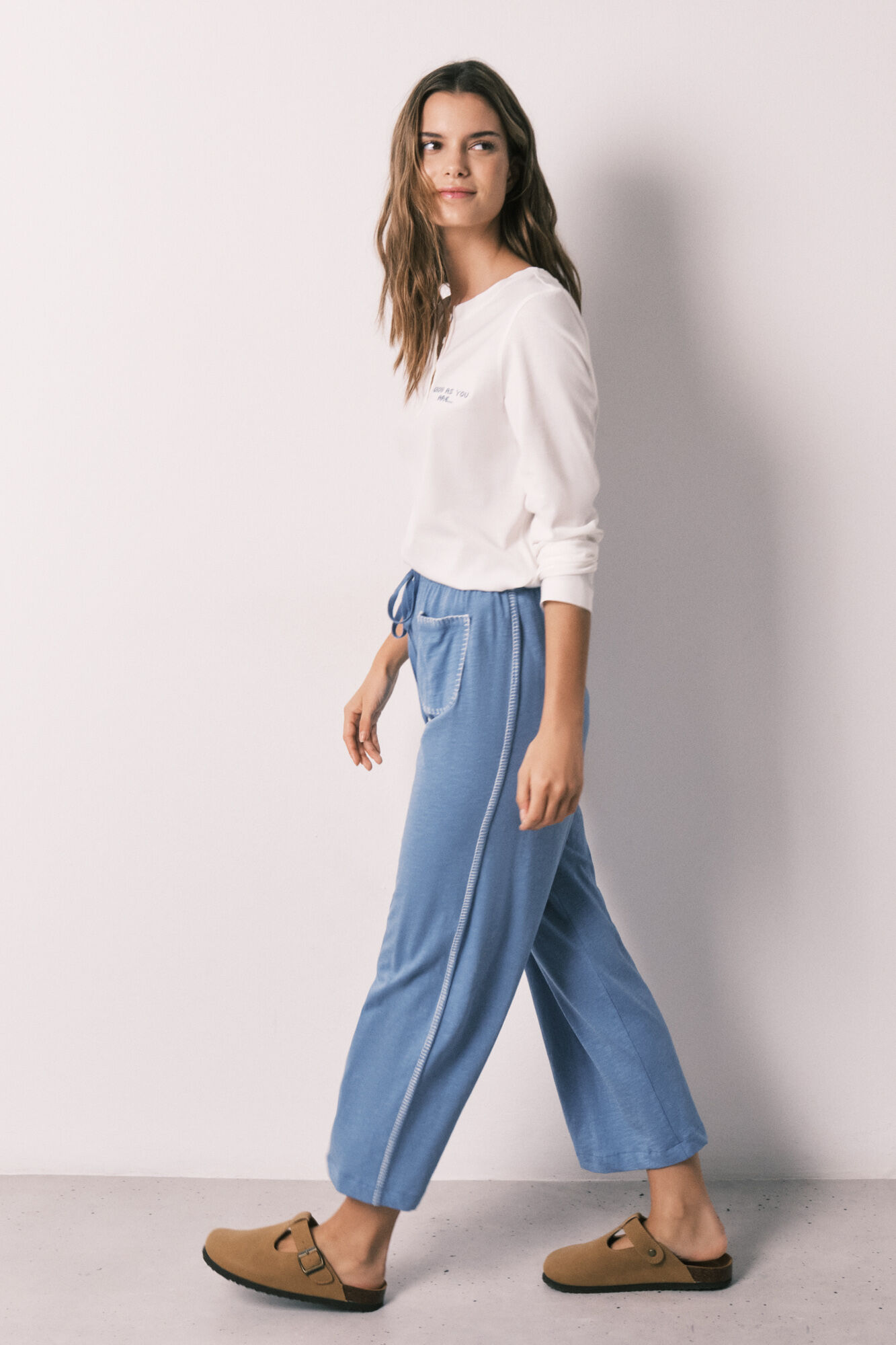 Women'secret Pantal&oacute;n Capri 100% algod&oacute;n azul