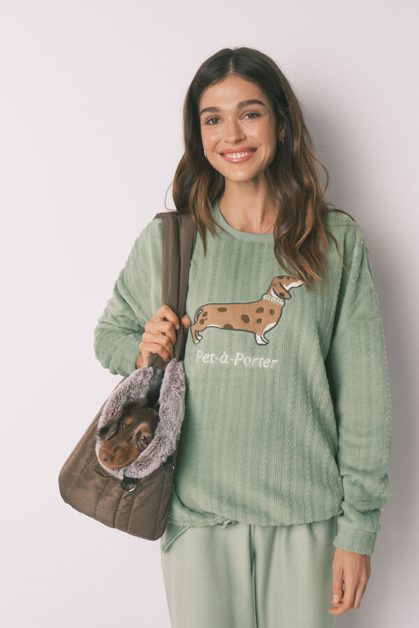 Women'secret Pijama largo polar verde verde