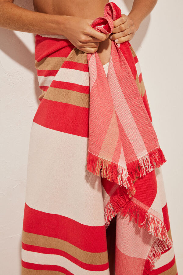 Women'secret Toalla playa 100% algod&oacute;n rayas rojo