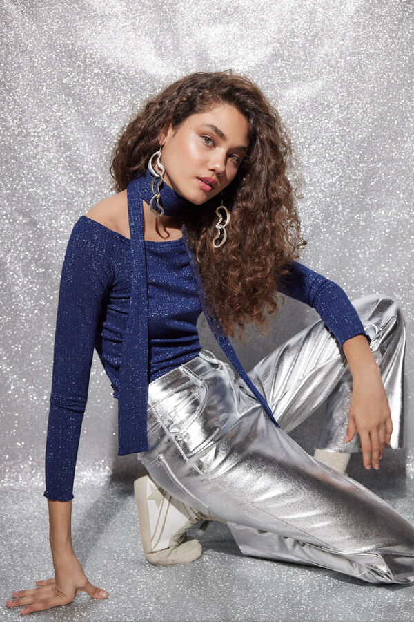 HI&BYE Top ombros descobertos e choker azul-marinho azul