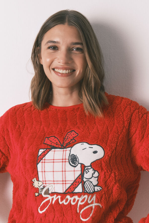 Women'secret Pijama longo de l&atilde; xadrez vermelho Snoopy vermelho