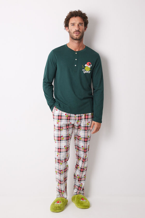 Women'secret Pijama masculino 100% algod&oacute;n cuadros Grinch verde
