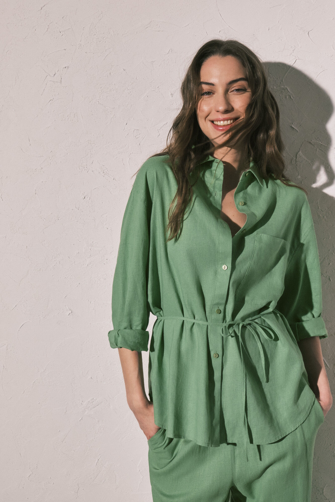 Women'secret Camisa manga larga lino verde