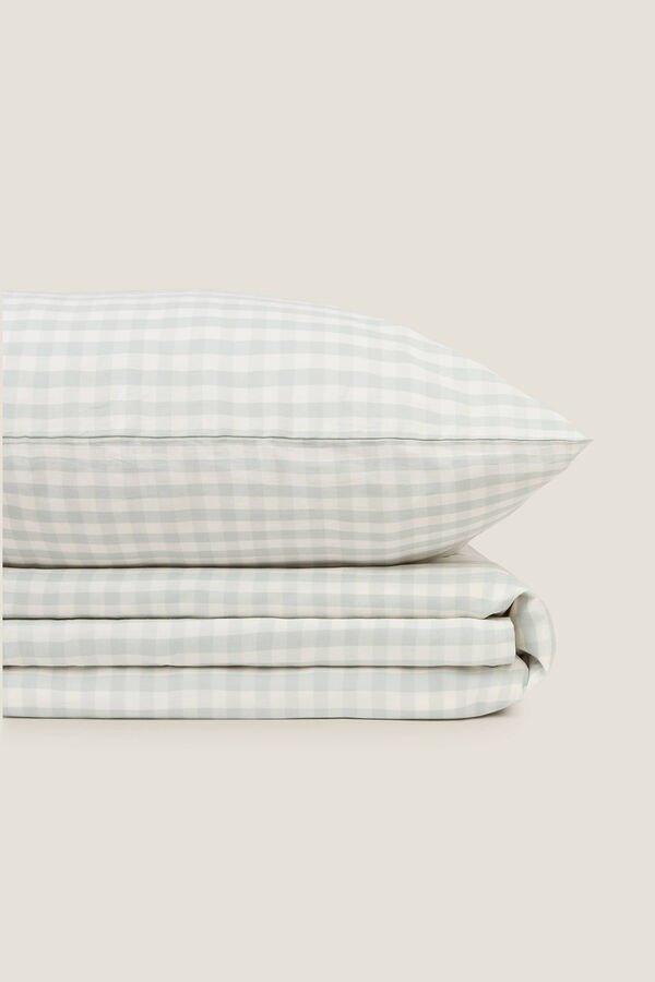 Textura S&aacute;bana algod&oacute;n cuadros vichy turquesa