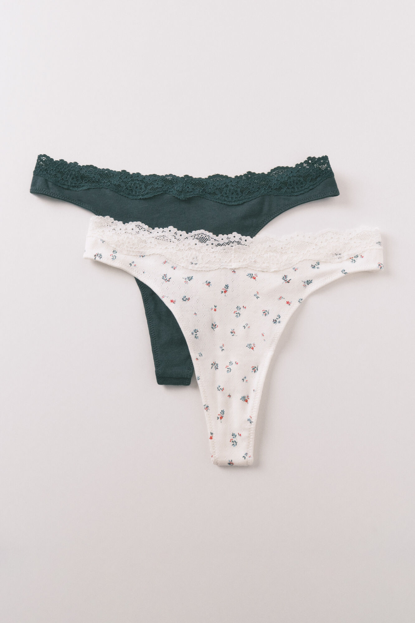 Women'secret Pacote de 2 tangas de algod&atilde;o verde com estampa branca