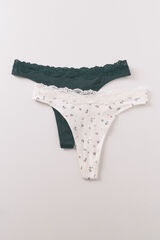 Women'secret Pacote de 2 tangas de algod&atilde;o verde com estampa branca caqui