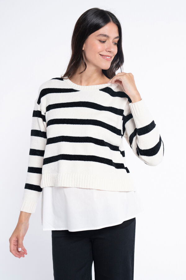 Ohma! Camisola riscas de chenille com blusa branco