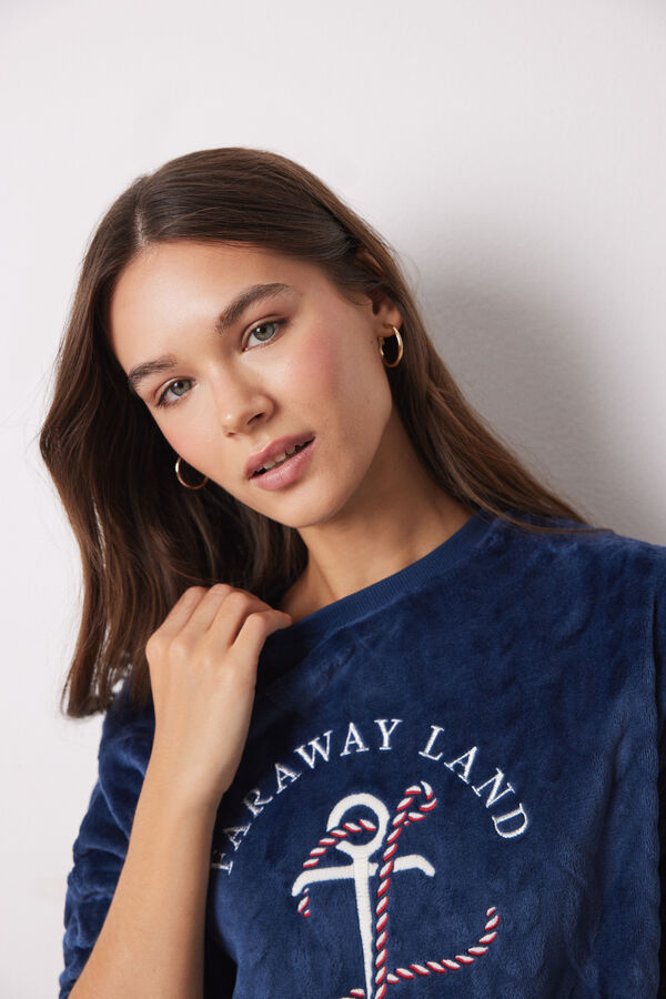 Women'secret Pijama largo pelo y polar suave azul