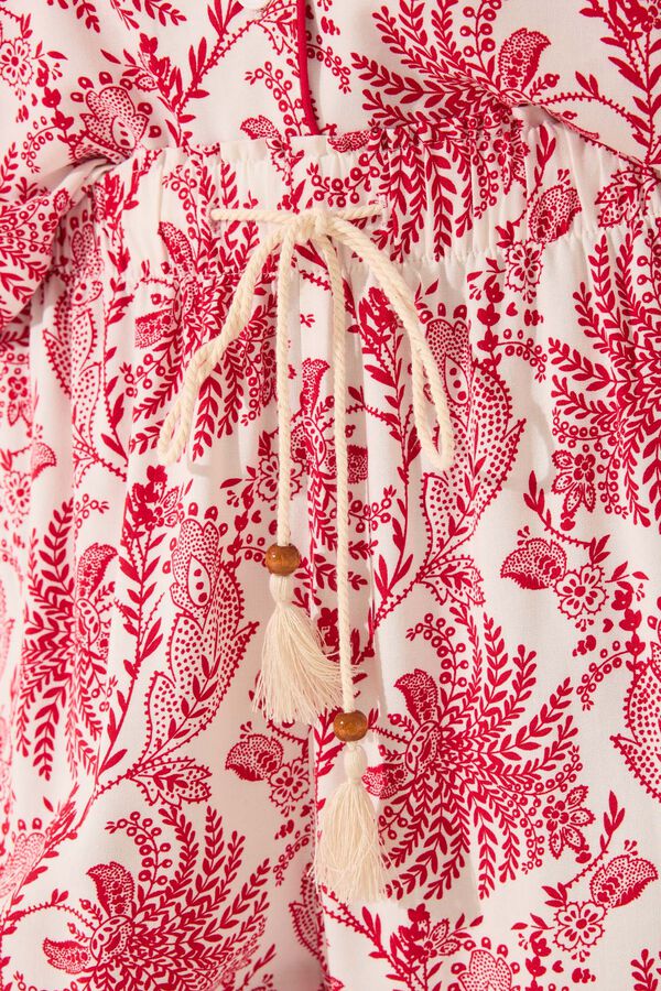 Women'secret Pijama camisero Capri estampado hojas burdeos