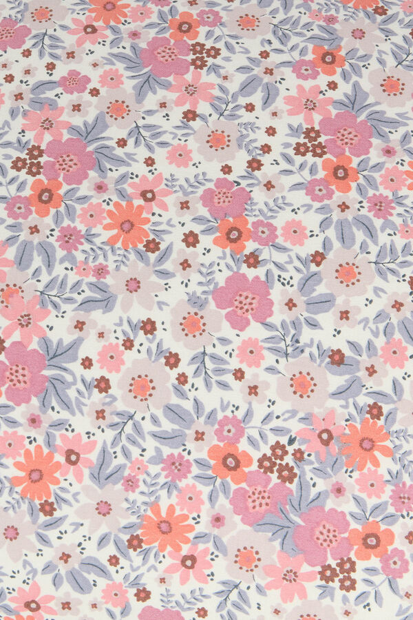 Textura Fronha de algod&atilde;o sustent&aacute;vel com flores azul