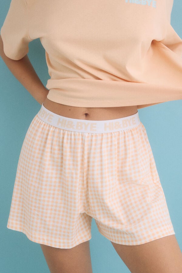 HI&BYE Pijama curto 100% algodão na cor laranja vermelho