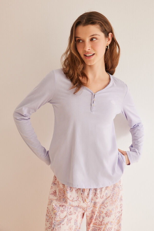 Women'secret Pijama largo 100% algod&oacute;n malva Paisley rosa