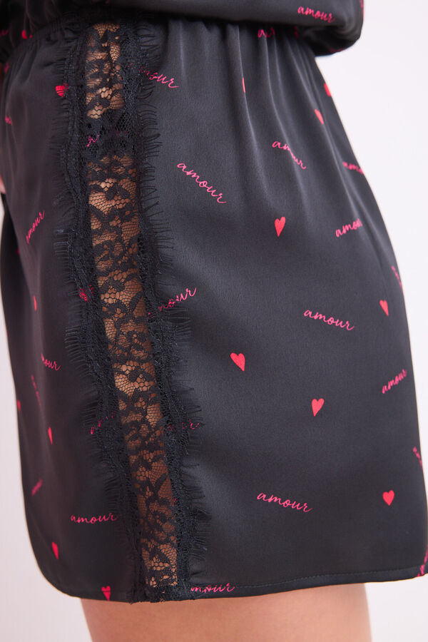 Women'secret Macacão curto em cetim preto estampado  preto