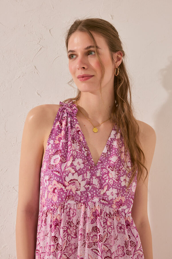 Women'secret Vestido largo tirantes estampado flores morado estampado
