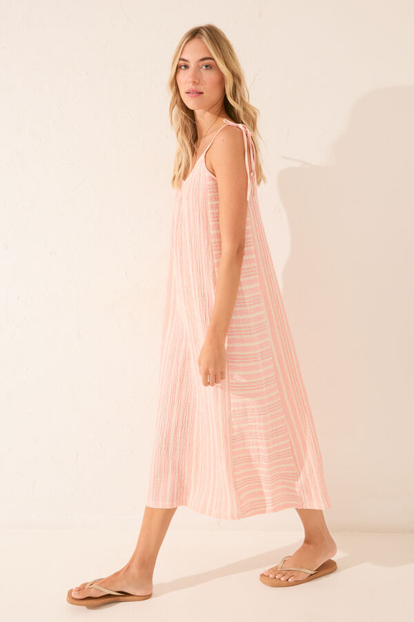 Women'secret Vestido largo raya tejida rosa rosa