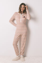 Women'secret Pijama longo 100% algod&atilde;o estampado xadrez vermelho Snoopy estampado